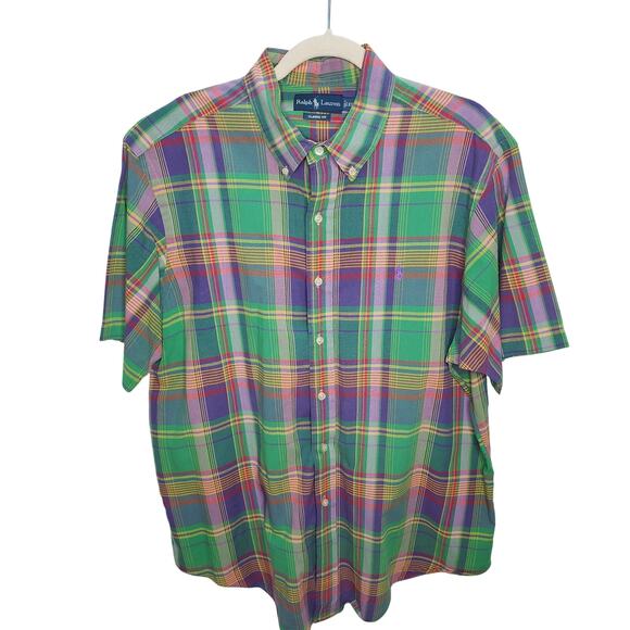 Ralph Lauren Other - Ralph Lauren Plaid Button Front Down Short Sleeve Shirt Men XL Preppy Vintage 90